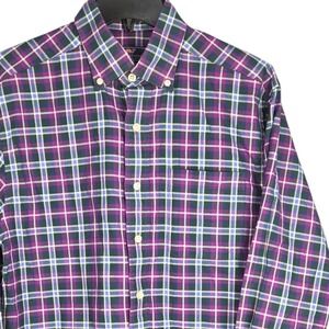 Vineyard Vines Mens Small Murray Shirt Purple Green Plaid Cotton Long‎ Sleeve